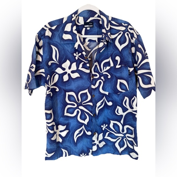 Gotcha Blue and White Floral Hawaiian Shirt Large - Picture 1 of 6